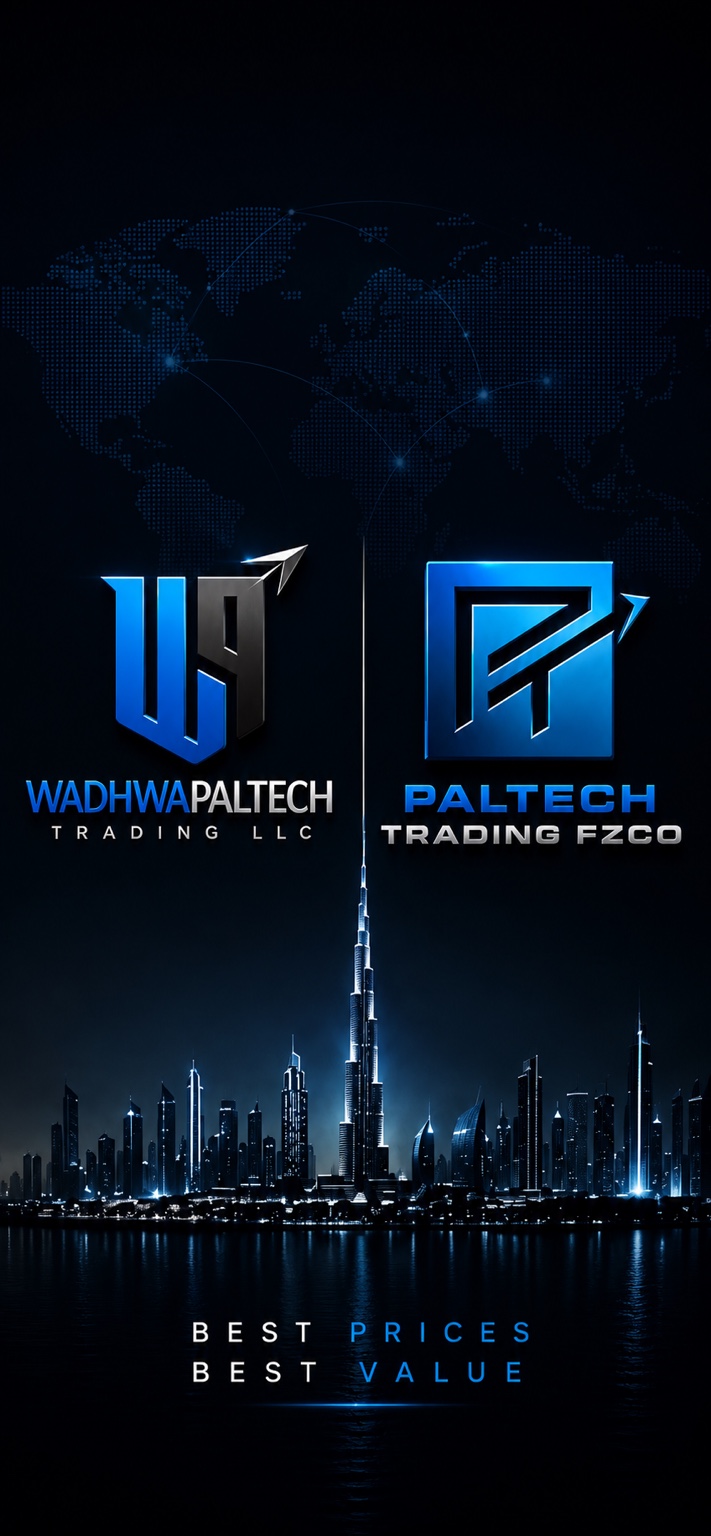 Paltech Trading FZCO and Wadhwa Paltech Trading LLC brand artwork over the Dubai skyline